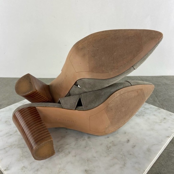 Tahari Adonna Heels Suede Slingback Bootie Pointed Toe Gray Taupe Size 8.5 - Picture 12 of 12